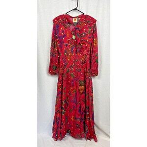 Farm Rio Long Sleeve Maxi Dress, Relaxed, Sunset Tapestry Blush, Size Small, New